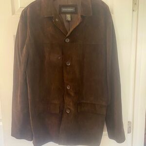 Men’s deep brown suede jacket from Banana Republic.